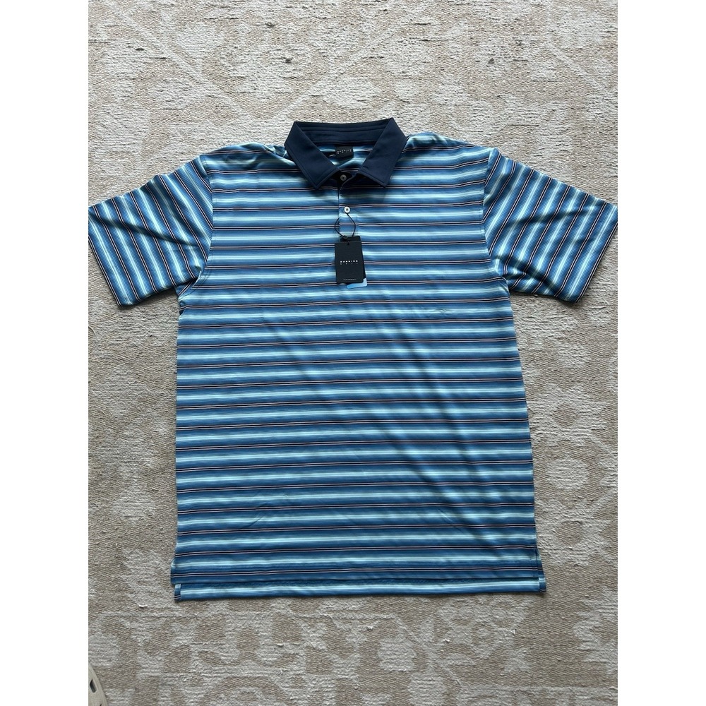 Dunning Golf Polo Shirt Coolmax Men's XXL Green Blue Striped NWT Performance